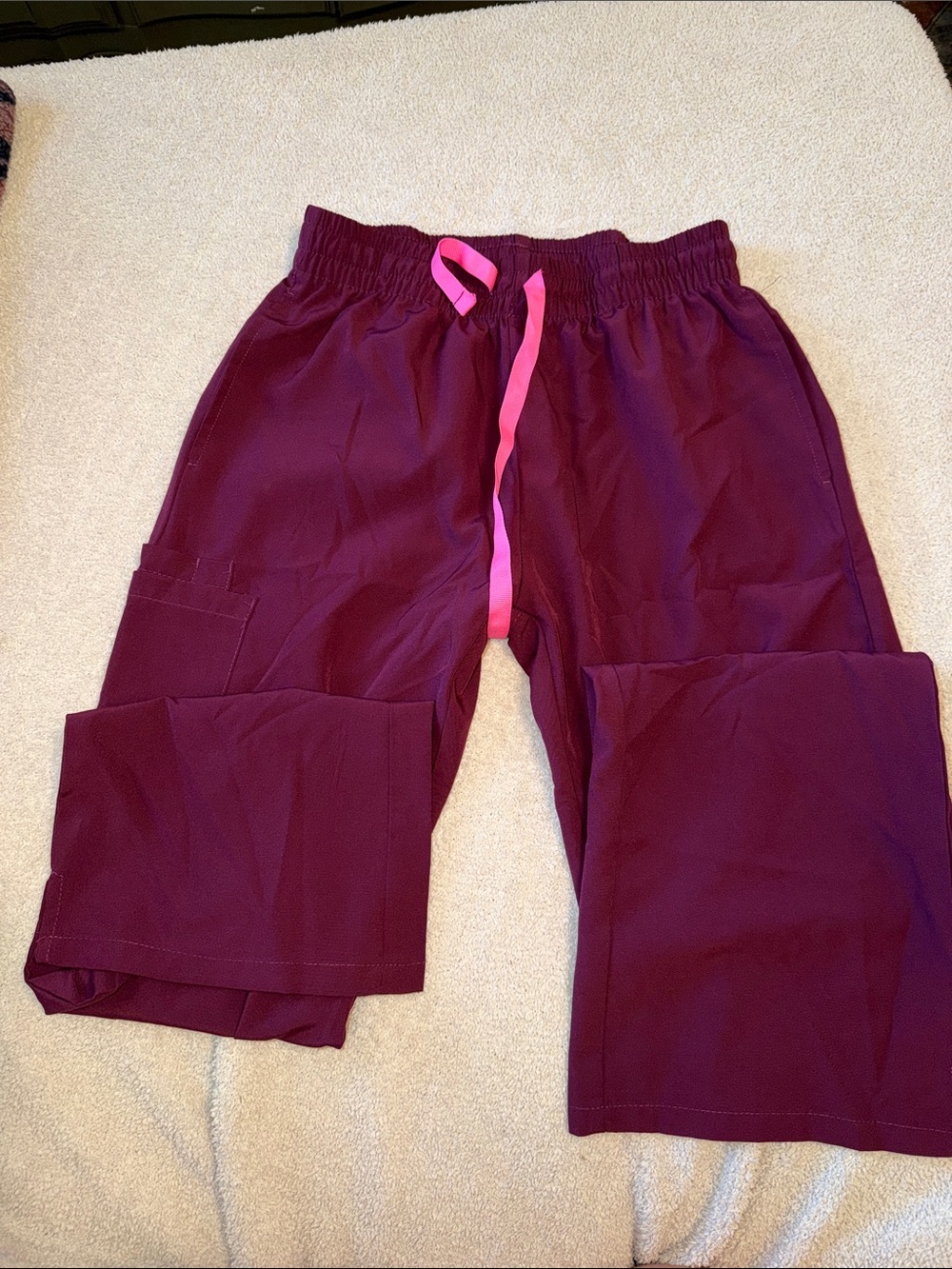 Burgundy Scrub Pants with Pink Drawstring